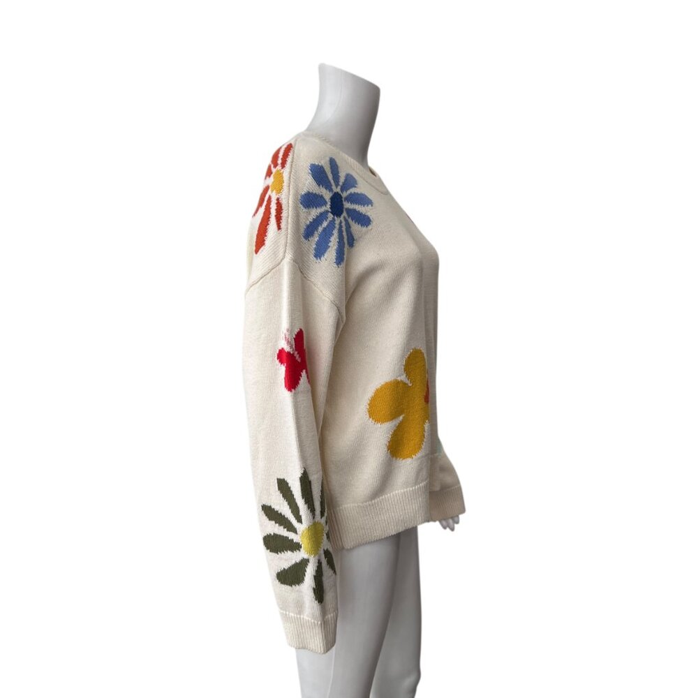 $275 Rails Ivory Hibiscus Zoey Pullover Floral Knit Sweater size Large - Picture 3 of 9
